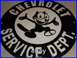 Vintage Chevrolet Service Department Felix The Cat 11 3/4 Porcelain Metal Sign