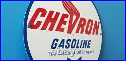 Vintage Chevron Gasoline California Oil Metal Porcelain Gas Service Station Sign