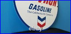 Vintage Chevron Gasoline California Oil Metal Porcelain Gas Service Station Sign