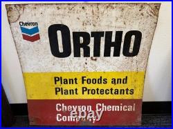 Vintage Chevron ORTHO Plant Foods & Protectants Metal Sign Chevron Chemical Co