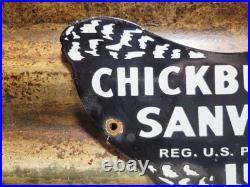 Vintage Chickburger Sanwich Porcelain Sign Chicken Food Rooster Burger Sandwich