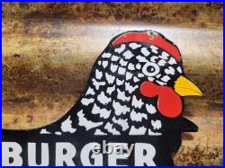 Vintage Chickburger Sanwich Porcelain Sign Chicken Food Rooster Burger Sandwich