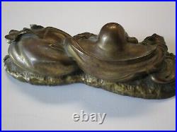 Vintage Chinese Scholar Signed Marking Happy Buddha Luck Metal Bronze Yellow