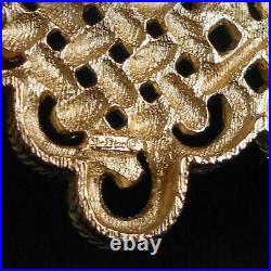 Vintage Christian Dior Brooch Goldtone Chinese Knot Pin Signed Marked
