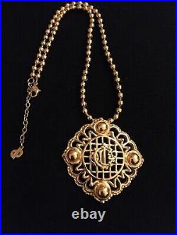 Vintage Christian Dior CD Logo Signed Gold Tone Necklace