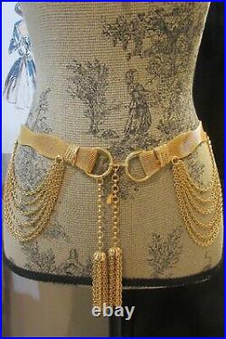 Vintage Christian Dior Gold Mesh Rope Chain Runway Belt Signed Tassels Excellent