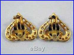 Vintage Christian Lacroix Heart Goldtone Clip On Earrings Signed French Jewelry