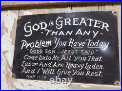 Vintage Church Porcelain Sign God Christian Bible Verse Religion Lords Prayer