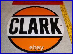 Vintage Clark Gasoline 11 3/4 Porcelain Metal Service Station Pump Plate Sign