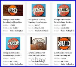 Vintage Clark Gasoline 11 3/4 Porcelain Metal Service Station Pump Plate Sign