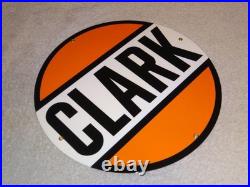 Vintage Clark Gasoline 11 3/4 Porcelain Metal Service Station Pump Plate Sign
