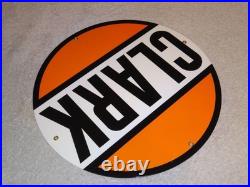 Vintage Clark Gasoline 11 3/4 Porcelain Metal Service Station Pump Plate Sign