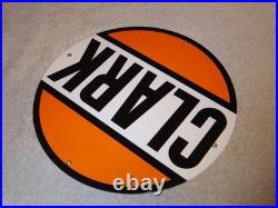 Vintage Clark Gasoline 11 3/4 Porcelain Metal Service Station Pump Plate Sign