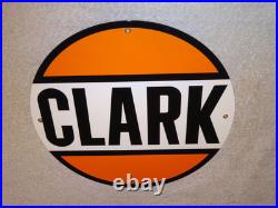Vintage Clark Gasoline 11 3/4 Porcelain Metal Service Station Pump Plate Sign