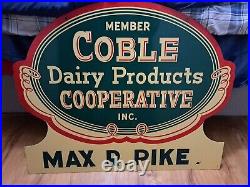 Vintage Coble Dairy products co-op painted metal Sign double sided die cut