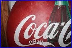 Vintage Coca Cola 1950's Button Metal 36 Sign NICE