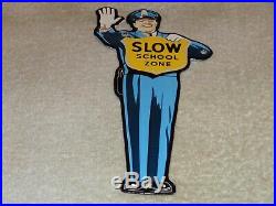 Vintage Coca Cola Cop Slow School Zone 9 Porcelain Metal Soda Pop Gas Oil Sign