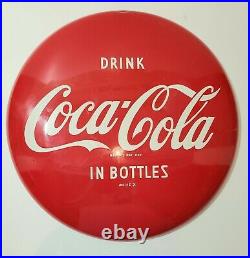 Vintage Coca Cola In Bottles 16 Round Metal Button Sign 1950s