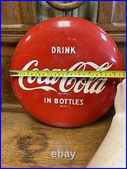 Vintage Coca Cola Metal Button Sign 12 AM 17X