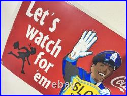 Vintage Coca Cola Porcelain Metal Sign Slow School Zone Officer Enamel 20 x 13
