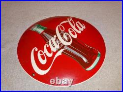 Vintage Coca Cola Soda Bottle Trademark Reg. 12 Domed Porcelain Metal Gas Sign