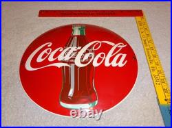 Vintage Coca Cola Soda Bottle Trademark Reg. 12 Domed Porcelain Metal Gas Sign