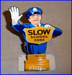 Vintage Coca Cola Stand-up Policeman Slow School Zone 12 Metal Soda Cop Sign