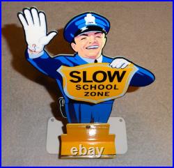 Vintage Coca Cola Stand-up Policeman Slow School Zone 12 Metal Soda Cop Sign