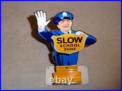 Vintage Coca Cola Stand-up Policeman Slow School Zone 12 Metal Soda Cop Sign