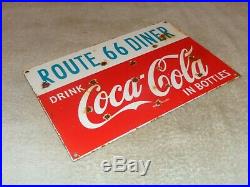 Vintage Coca Cola +route 66 Diner 12 Porcelain Metal Soda Pop Gasoline Oil Sign
