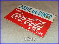 Vintage Coca Cola +route 66 Diner 12 Porcelain Metal Soda Pop Gasoline Oil Sign
