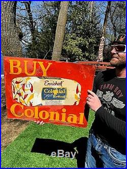 Vintage Colonial Bread 2 sided Metal Sign With Loaf Graphic Kitchen Bakery 27X21