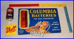 Vintage Columbia Dry Cell Batteries +devil 16 Porcelain Metal Gasoline Oil Sign