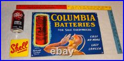 Vintage Columbia Dry Cell Batteries +devil 16 Porcelain Metal Gasoline Oil Sign