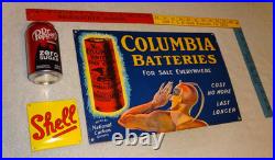 Vintage Columbia Dry Cell Batteries +devil 16 Porcelain Metal Gasoline Oil Sign