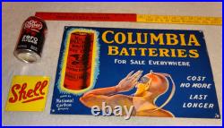 Vintage Columbia Dry Cell Batteries +devil 16 Porcelain Metal Gasoline Oil Sign