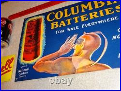 Vintage Columbia Dry Cell Batteries +devil 16 Porcelain Metal Gasoline Oil Sign
