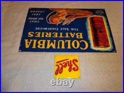 Vintage Columbia Dry Cell Batteries +devil 16 Porcelain Metal Gasoline Oil Sign