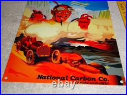 Vintage Columbia Dry Cells Car Battery +devil 12 Satin Metal Gasoline Oil Sign