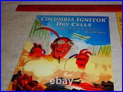 Vintage Columbia Dry Cells Car Battery +devil 12 Satin Metal Gasoline Oil Sign