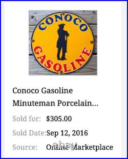 Vintage Conoco Gasoline Minuteman +cities Service Koolmotor Porcelain Metal Sign