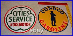 Vintage Conoco Gasoline Minuteman +cities Service Koolmotor Porcelain Metal Sign