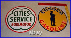 Vintage Conoco Gasoline Minuteman +cities Service Koolmotor Porcelain Metal Sign