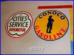 Vintage Conoco Gasoline Minuteman +cities Service Koolmotor Porcelain Metal Sign