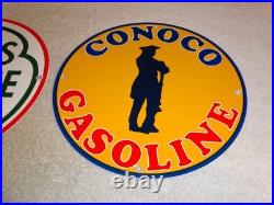 Vintage Conoco Gasoline Minuteman +cities Service Koolmotor Porcelain Metal Sign