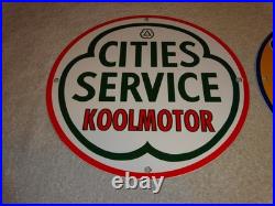 Vintage Conoco Gasoline Minuteman +cities Service Koolmotor Porcelain Metal Sign
