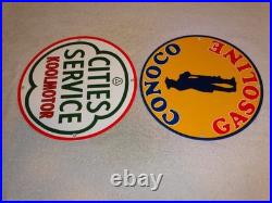 Vintage Conoco Gasoline Minuteman +cities Service Koolmotor Porcelain Metal Sign