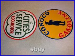 Vintage Conoco Gasoline Minuteman +cities Service Koolmotor Porcelain Metal Sign