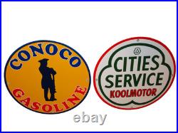 Vintage Conoco Gasoline Minuteman +cities Service Koolmotor Porcelain Metal Sign