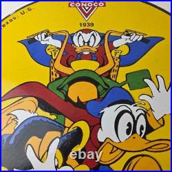 Vintage Conoco Gasoline Sign Porcelain Metal Gas Station Motorcycle Ducks Sign